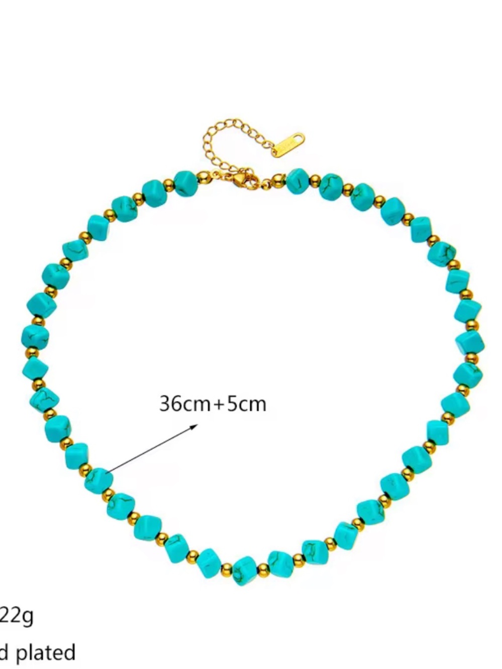NWT Turquoise Gold Bead Choker Necklace 18k Gold Plated Boho Coastal Luxe - Picture 7 of 7